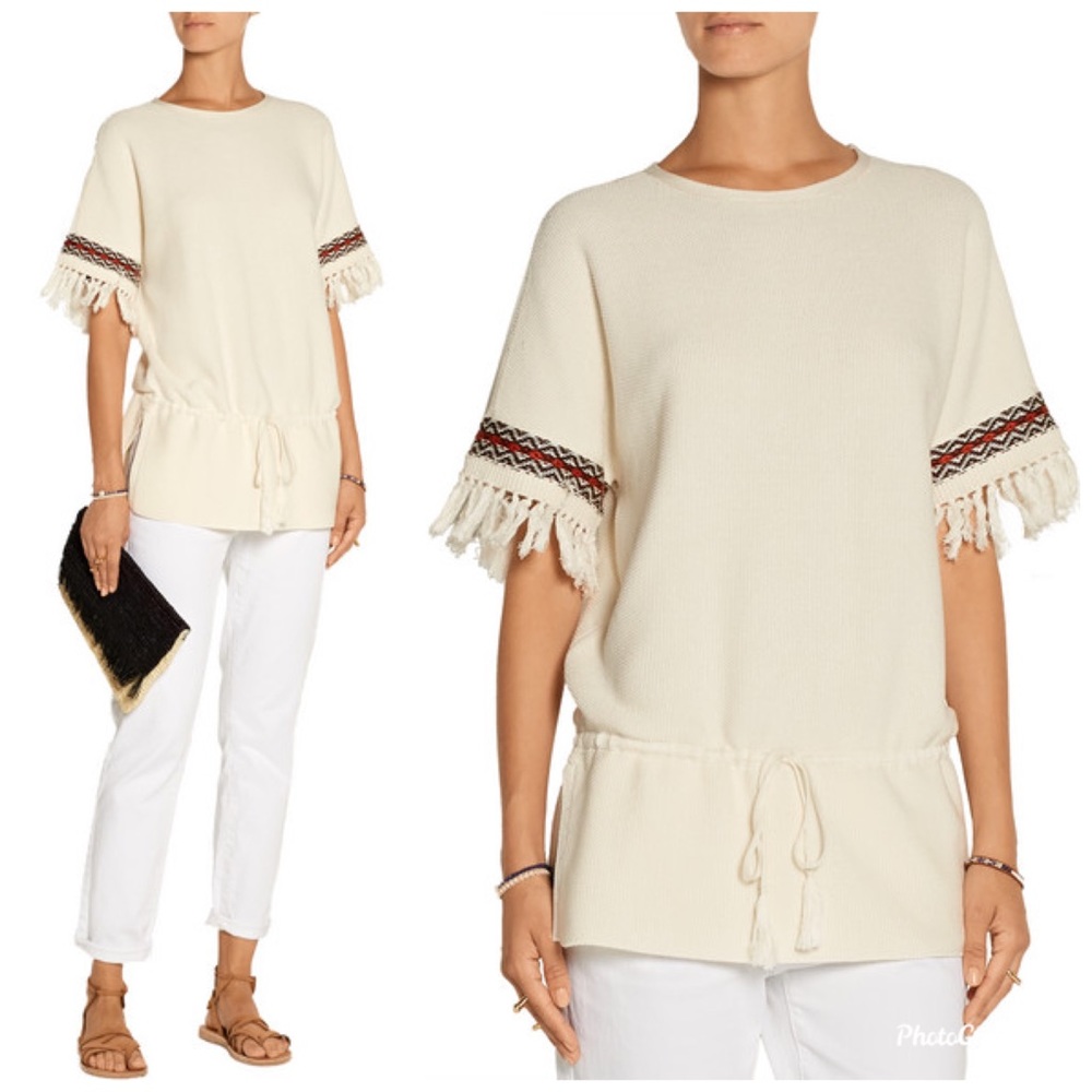 TORY BURCH Mercerized Woven Cotton Tunic Fringe